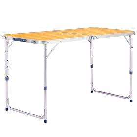 4ft Wood Grain Outdoor Folding Table Aluminum Alloy Rectangular 50kg Two Fold Tabletop (Option: Wood grain color)